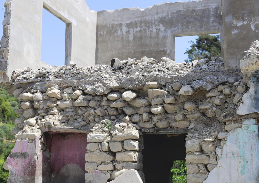 The remains of Um Rahman’s family’s house in Athar Village, destroyed in the earthquakes of February2023. Photo: Idleb, Syria. April 2024. 