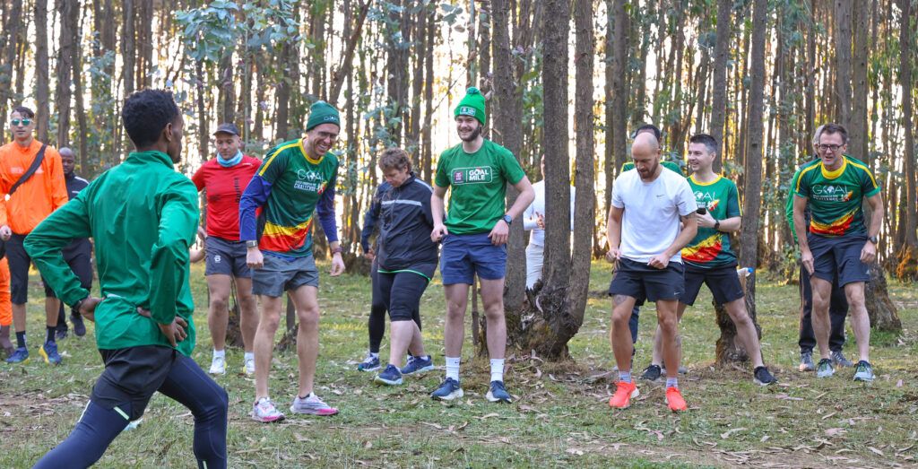 Training with the GOAL Ethiopia team and GOAL USA fundraisers in the Entoto Mountain before the GER.